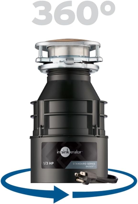 InSinkErator Garbage Disposal with Power Cord, Badger 1, Standard Series, 1/3 HP Continuous Feed, Black